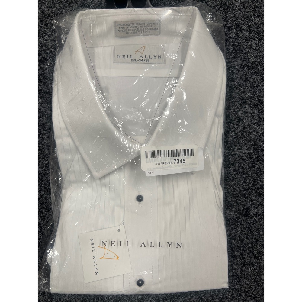 Neil Allyn Tuxedo Shirt Mens 3XL White Wing Collar Pleated Front Formal New